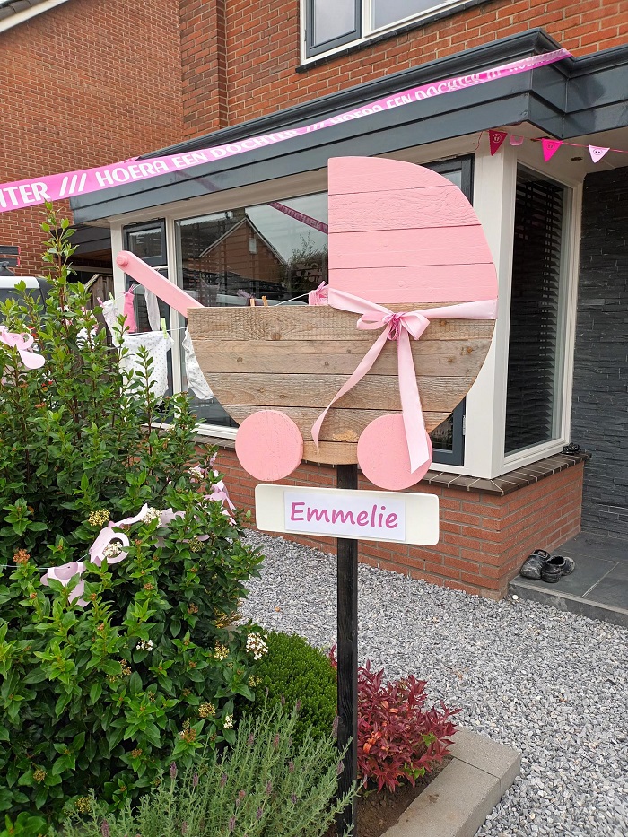 Geboortebord Kinderwagen roze klein - Afbeelding 2